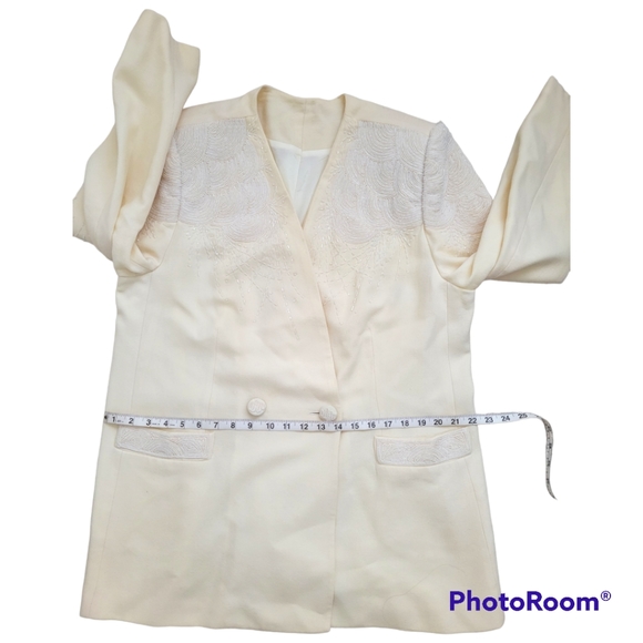 White Cream Wool Beaded Embalished  Skirt and Blazer Jacket Set Suit Size 20W - Picture 6 of 17